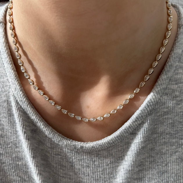 PEAR SHAPED BEZEL SET DIAMOND TENNIS NECKLACE