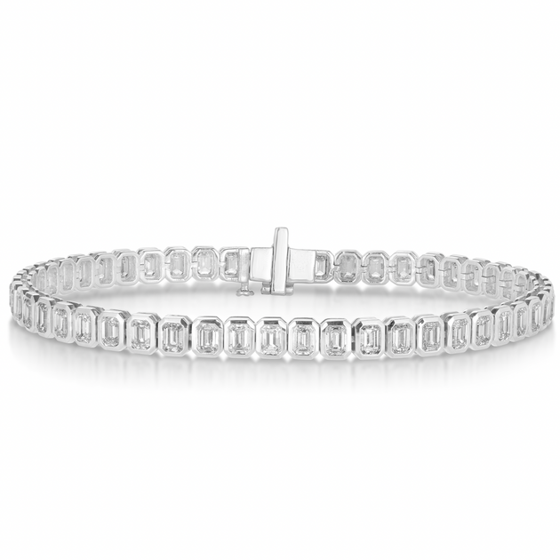 Bezel Set Emerald Cut Lab Grown Diamond Tennis Bracelet