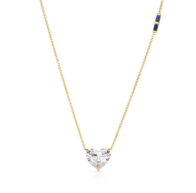 Diamond Heart Necklace with Birthstone Baguettes