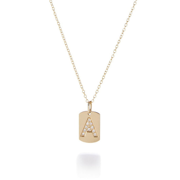 Diamond Initial Dog Tag Necklace