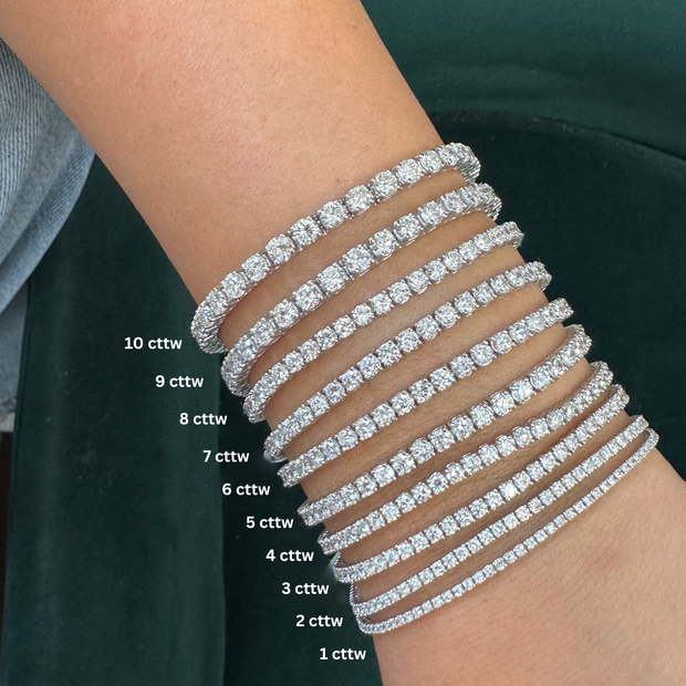 18ct white gold emerald cut diamond tennis bracelet | Cerrone