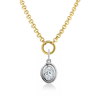 Double Bezel Oval Lab Diamond Rolo Necklace