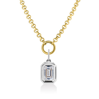 Double Bezel Emerald Cut Lab Diamond Rolo Necklace