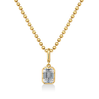 About: This emerald cut pendant necklace pairs a classic drop silhouette with a polished gold ball chain for an elevated finish.

Diamond Details: Emerald Cut Lab Grown Diamond

Total Carat Weight: Available in 2 or 3 carats
Color: E/F
Clarity: VS

Metal: 14K Solid Gold

Available in 14K Yellow Gold, 14K White Gold, Two-tone (14K White Gold Front + 14K Yellow Gold Back + Bail), Two-tone (Black Rhodium Front + 14K Yellow Gold Back + Bail)

Chain Dimensions:

Length: Adjustable 16-18"
Width:&nbsp;1.5mm

Penda