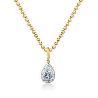 About: This pear shape pendant necklace pairs a classic drop silhouette with a polished gold ball chain for an elevated finish.

Diamond Details: Lab Grown Diamond

Total Carat Weight: 2 Carats
Color: E/F
Clarity: VS

Metal: 14K Solid Gold

Available in 14K Yellow Gold, 14K White Gold, Two-tone (14K White Gold Front + 14K Yellow Gold Back + Bail), Two-tone (Black Rhodium Front + 14K Yellow Gold Back + Bail)

Chain Dimensions:

Length: Adjustable 16-18"
Width:&nbsp;1.5mm

Pendant Dimensions: Approx&nbsp;14 m