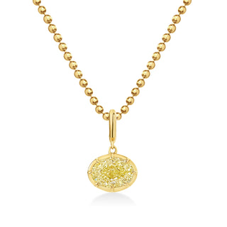 About: This east west set oval pendant necklace pairs a classic drop silhouette with a polished gold ball chain for an elevated finish.

Diamond Details:&nbsp;Oval Lab Grown Yellow Diamond

Total Carat Weight: 3&nbsp;Carats

Metal: 14K Solid Gold

Available in 14K Yellow Gold, 14K White Gold, Two-tone (14K White Gold Front + 14K Yellow Gold Back + Bail), Two-tone (Black Rhodium Front + 14K Yellow Gold Back + Bail)

Chain Dimensions:

Length: Adjustable 16-18"
Width:&nbsp;1.5mm

Pendant Dimensions:&nbsp;Appr