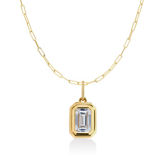 Double Bezel Emerald Cut Lab Diamond Paperclip Necklace