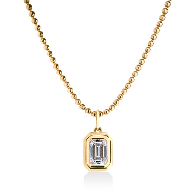 Double Bezel Emerald Cut Lab Grown Diamond on Ball Chain
