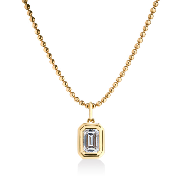 Double Bezel Emerald Cut Lab Grown Diamond on Ball Chain