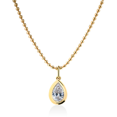 Double Bezel Pear Cut Lab Grown Diamond On Ball Chain