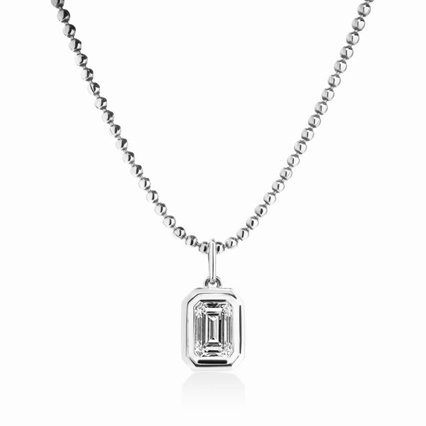 Double Bezel Emerald Cut Lab Grown Diamond on Ball Chain