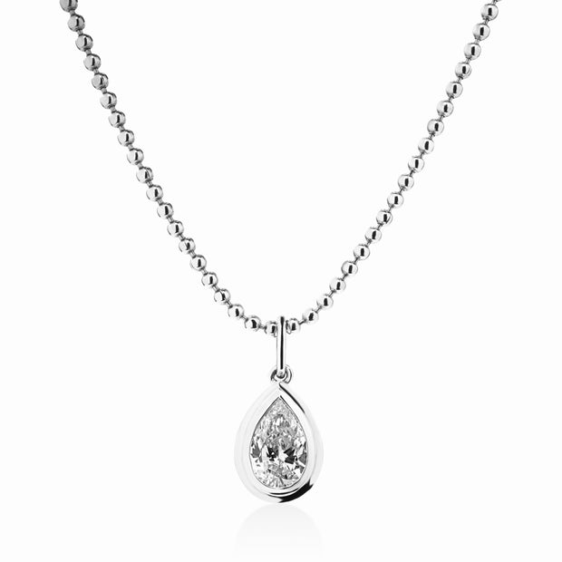 Double Bezel Pear Cut Lab Grown Diamond On Ball Chain