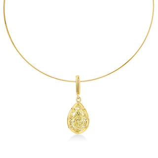 About: This pear yellow diamond pendant features a softly rounded silhouette set in 14K gold for a clean, balanced look. Suspended from a refined gold chain, it is designed to feel clean, elevated, and distinctly your own.

Diamond Details:&nbsp;Pear Shape Lab Grown Yellow Diamond

Total Carat Weight: 3 Carats

Metal: 14K Solid Gold

Available in&nbsp;14K Yellow Gold, 14K White Gold, Two-tone (14K White Gold Front + 14K Yellow Gold Back + Bail), Two-tone (Black Rhodium Front + 14K Yellow Gold Back + Bail)


