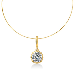 About: A timeless round diamond pendant with a refined mixed-metal look, designed to feel both classic and modern. Suspended from a refined gold omega chain, it is designed to feel clean, elevated, and distinctly your own.

Diamond Details: Round Lab Grown Diamond

Total Carat Weight: Available in 2 or 3 carats
Lab Diamond Color: E/F
Lab Diamond Clarity: VS

Metal: 14K Solid Gold

Available in 14K Yellow Gold, 14K White Gold, Two-tone (14K White Gold Front + 14K Yellow Gold Back + Bail), Two-tone (Black Rho
