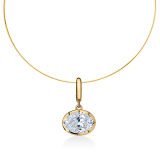 About: A timeless round diamond pendant with a refined mixed-metal look, designed to feel both classic and modern. Suspended from a refined gold omega chain, it is designed to feel clean, elevated, and distinctly your own.

Diamond Details: East West Oval&nbsp;Lab Grown Diamond

Total Carat Weight: Available in 2 or 3 carats
Lab Diamond Color: E/F
Lab Diamond Clarity: VS

Metal: 14K Solid Gold

Available in 14K Yellow Gold, 14K White Gold, Two-tone (14K White Gold Front + 14K Yellow Gold Back + Bail), Two-t