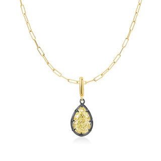 Georgian Pear Yellow Lab Diamond Paperclip Necklace