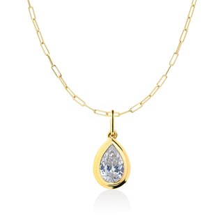 Double Bezel Pear Lab Diamond Paperclip Necklace
