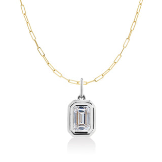 Double Bezel Emerald Cut Lab Diamond Paperclip Necklace