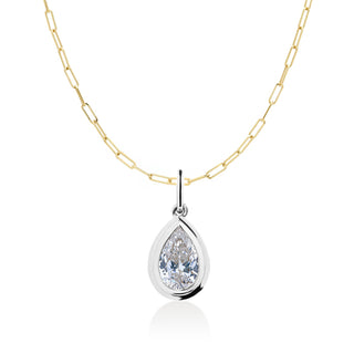 Double Bezel Pear Lab Diamond Paperclip Necklace