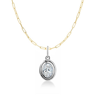 Double Bezel Oval Lab Diamond Paperclip Necklace