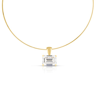 About: This emerald cut diamond pendant necklace is available with your choice of a 2 or 3 carat lab grown diamond, offering a personalized approach to a classic setting. Suspended from a refined gold chain, it is designed to feel clean, elevated, and distinctly your own.

Diamond Details: Lab Grown Diamond

Total Carat Weight: Available in 2 or 3 carats
Lab Diamond Color: F
Lab Diamond Clarity: VS

Metal: 14K Yellow Gold

Length: Available in 12-14" or 14-16"

Closure: Lobster Clasp