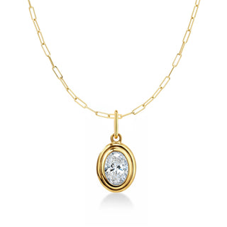 Double Bezel Oval Lab Diamond Paperclip Necklace
