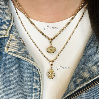 Georgian Pear Yellow Lab Diamond Ball Chain Necklace