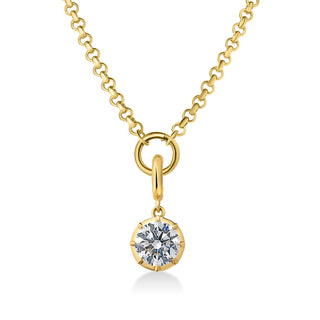 About: A refined take on a classic silhouette, this necklace features a round shape stone suspended from a polished gold rolo chain. Timeless and modern, it adds an elevated finish to everyday styling.

Diamond Details: Round Lab Grown Diamond

Total Carat Weight: Available in 2 or 3 Carats
Color:&nbsp;E/F
Clarity:&nbsp;VS

Metal:&nbsp;14K Solid Gold

Available in 14K Yellow Gold, 14K White Gold, Two-tone (14K White Gold Front + 14K Yellow Gold Back + Bail), Two-tone (Black Rhodium Front + 14K Yellow Gold B