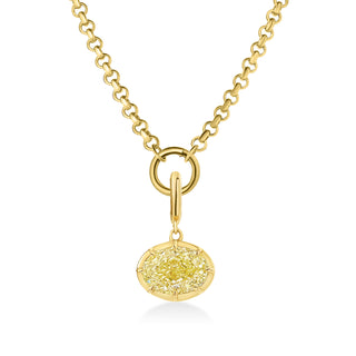 About: A refined take on a classic silhouette, this necklace features a yellow east west oval diamond suspended from a polished gold chain. Timeless and modern, it adds an elevated finish to everyday styling.

Diamond Details: East West Oval Lab Grown Yellow Diamond

Total Carat Weight: 3 Carats

Metal:&nbsp;14K Solid Gold

Available in 14K Yellow Gold, 14K White Gold, Two-tone (14K White Gold Front + 14K Yellow Gold Back + Bail), Two-tone (Black Rhodium Front + 14K Yellow Gold Back + Bail)

Chain Dimension