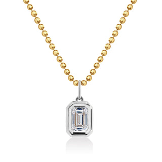 Double Bezel Emerald Cut Lab Diamond Ball Chain Necklace
