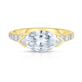 East-West Half Bezel with Pave Diamond Band
