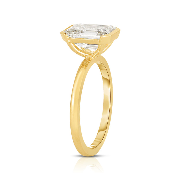 2.21 Carat Half Bezel Set Emerald Diamond Engagement Ring