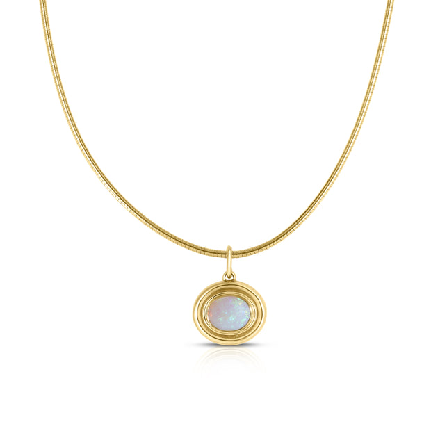 Double Bezel Opal Pendant Omega Necklace