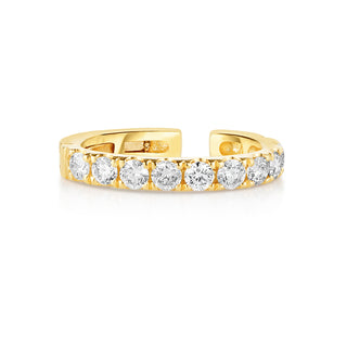 About: This cuff earring is crafted in 14K gold with a row of round diamonds for a clean, light catching finish. Its curved silhouette hugs the ear and adds a polished accent without the need for a piercing.

Diamond Details:&nbsp;10 Round Natural Diamonds

Total Carat Weight: 0.30 Carats
Color: G/H
Clarity: SI1&nbsp;

Metal: 18K Solid Gold&nbsp;

Available in 18K Yellow Gold, 18K White Gold, and Two-tone (Black Rhodium Front + 18K Yellow Gold Back)

Width: 2.3 mm&nbsp;

Length: 12.7 mm

Closure:&nbsp;Latch