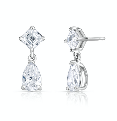 Pear and Asscher Diamond Earrings