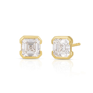 Asscher Half Bezel Lab Diamond Stud Earrings