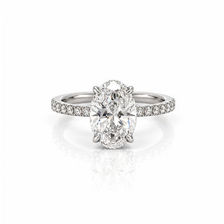 Oval Diamond Solitaire Ring With Pave Band