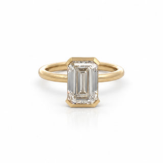 Half Bezel Emerald Cut Diamond Solitaire Ring