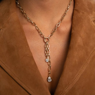 Oval Link Double Drop Lariat Chain Necklace