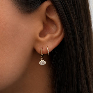 East West Oval Diamond J-Hoop Drop Earrings