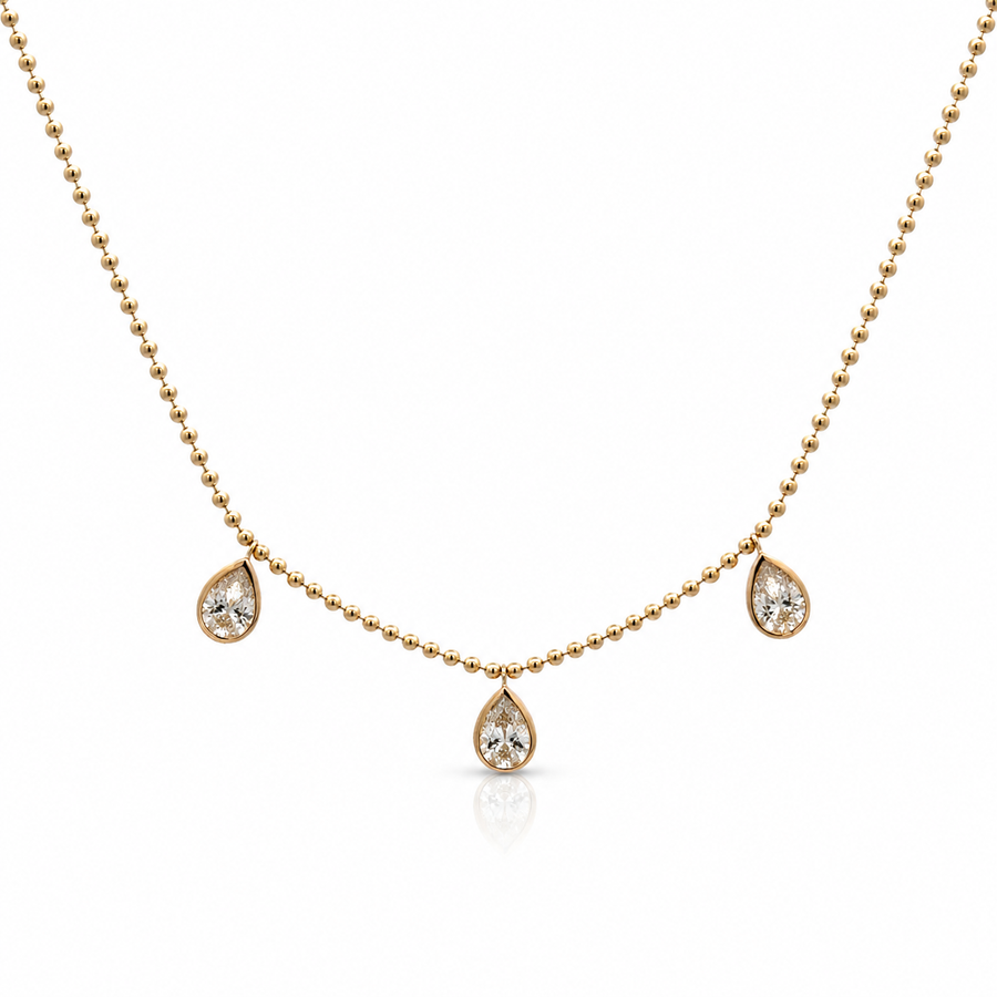 Bezel Pear Shape Diamond Drop Necklace