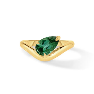 Curved Pear Green Tourmaline Pinky Ring