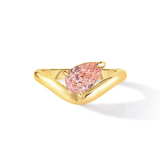 Curved Pear Pink Diamond Pinky Ring