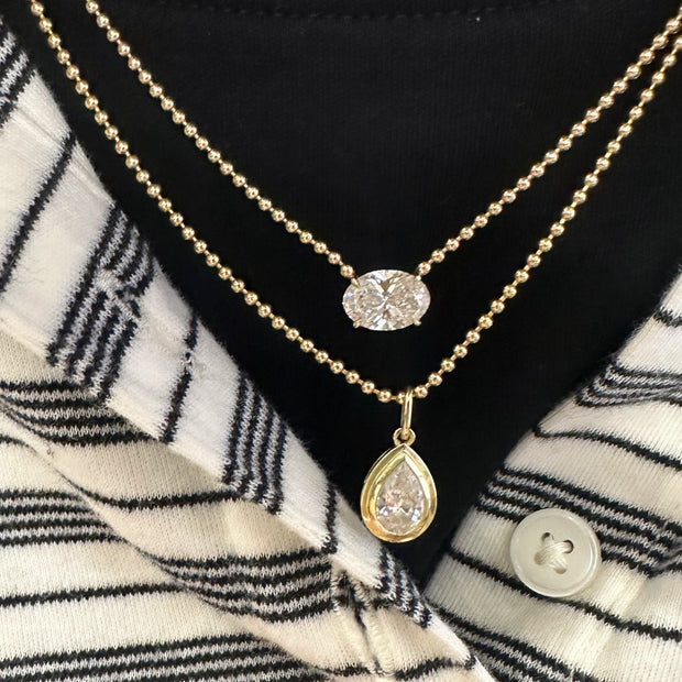 Double Bezel Pear Cut Lab Grown Diamond On Ball Chain