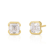 Asscher Half Bezel Lab Grown Diamond Studs