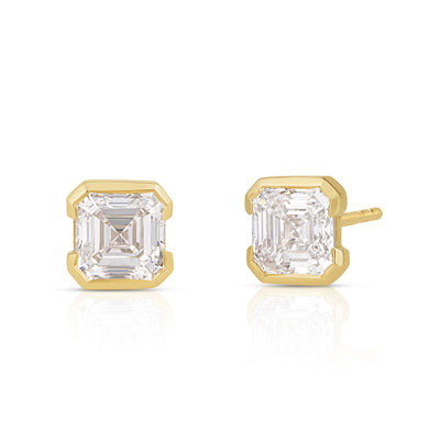 Asscher Half Bezel Lab Grown Diamond Studs