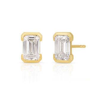 Emerald Half Bezel Lab Diamond Stud Earrings