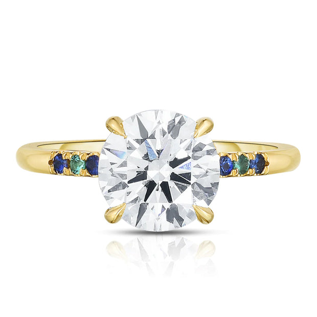 2.70 Carat Round Brilliant Engagement Ring with Colorful Side Stones