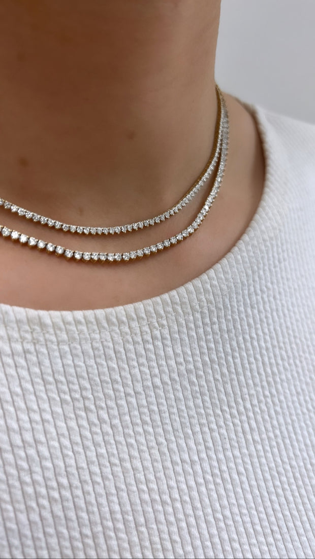 Graduated Tennis Necklace with 3-Prong Round Diamonds. D28.18ct.t.w. For  Sale at 1stDibs