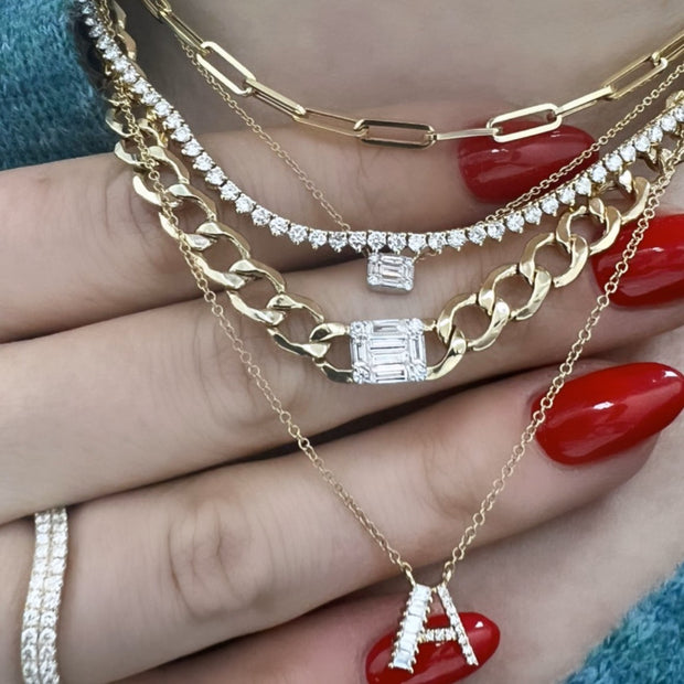 Illusion Emerald Curb Chain Diamond Necklace